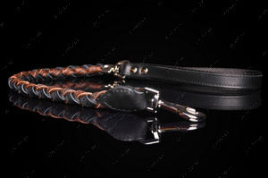 "PLAITED SHORTLEASH" плетеный кожаный поводок-водилка для собак, никель