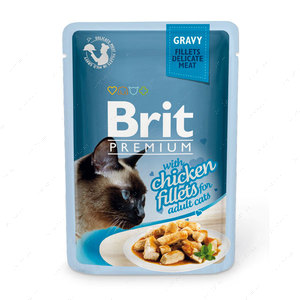 Вологий корм для котів для котів шматочки з курячого філе в соусі Brit Premium Cat Pouch with Chicken Fillets in Gravy for Adult Cats