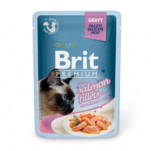 Вологий корм шматочки з філе лосося в соусі для стерилізованих котів Brit Premium Cat Pouch with Salmon Fillets in Gravy for Sterilised Cats
