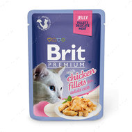 Вологий корм для котів шматочки з курячого філе в желе Brit Premium Cat Pouch with Chicken Fillets in Jelly for Adult Cats