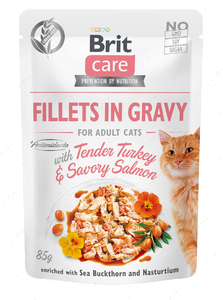 Вологий корм для котів, з індичкою та лососем Brit Care Fillets in Gravy Tender Turkey & Savory Salmon