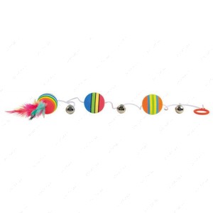Игрушка для кошки мячик с пером на резинке Rainbow Balls on an Elastic Band