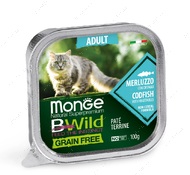 Беззерновий паштет для дорослих котів із тріскою з овочами Monge Cat Wet Bwild Grain Free Paté terrine Merluzzo