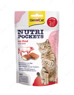 Ласощі для котів хрусткі подушечки Яловичина + Солод GimCat Nutri Pockets Pockets Rind + Malz