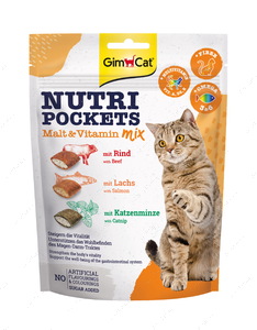 Лакомства для кошек хрустящие подушечки с начинкой Nutri Pockets Malt Vitamin Mix