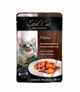 Консервы для кошек, c гусем и печенью Edel Cat pouch Mit Gans und Leber