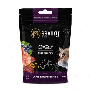 М'які ласощі Savory для здоров'я стерилізованих котів, ягня із чорницями Savory Sterilized