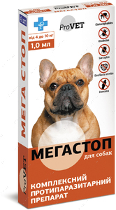 МЕГА СТОП Комплексный препарат против блох и клещей для собак от 4 кг до 10 кг