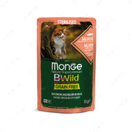 Беззерновий вологий корм для стерилізованих котів із лососем,креветками та овочами Monge Cat Wet Bwild Grain Free Sterilised Salmone