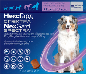 НексГард Спектра таблетки від бліх та кліщів для собак вагою від 15 до 30 кг NexGard Spectra
