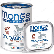 Паштети зі свіжого м'яса ягняти для дорослих собак Monge Dog Wet SOLO only lamb