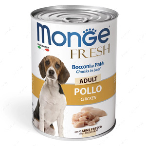 Повнораціонний корм для дорослих собак м'ясний рулет з куркою Monge Dog Fresh Chunks in Loaf Chicken Adult
