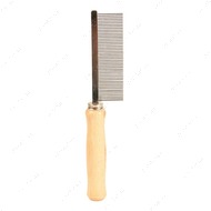 Расческа однорядная металлическая с деревянной ручкой с частыми зубьями
