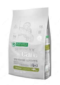 Сухий беззерновий корм з білою рибою для юніорів малих порід з білим забарвленням шерсті Nature's Protection Superior Care White Dogs Grain Free Junior Small and Mini Breeds
