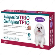 Таблетки Сімпаріка Тріо від бліх, кліщів і гельмінтів 2.5 - 5 кг Zoetis Simparica Trio