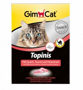 Витаминные мышки с таурином и творогом с ТГОС для кошек "Gimpet Topinis"