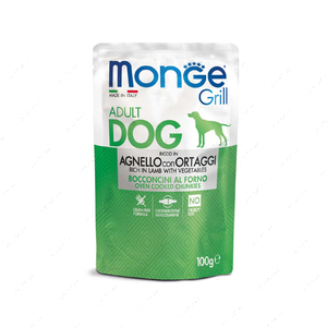 Беззерновий вологий корм для дорослих собак із м'ясом ягня з овочів Monge Dog Wet GRILL lamb