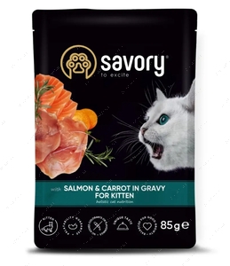 Вологий корм для кошенят, лосось з морквою Savory Cat Pouch for Kitten, with Salmon and Carrot in Gravy