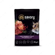 Вологий корм для стерилізованих котів, ягня з журавлиною Savory Cat Pouch for Sterilised, with Lamb and Cranberry in Gravy